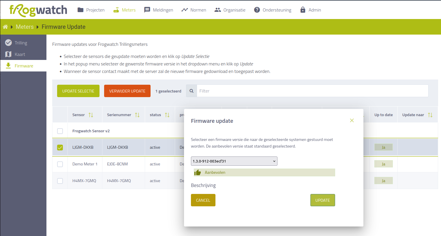 Firmware update menu